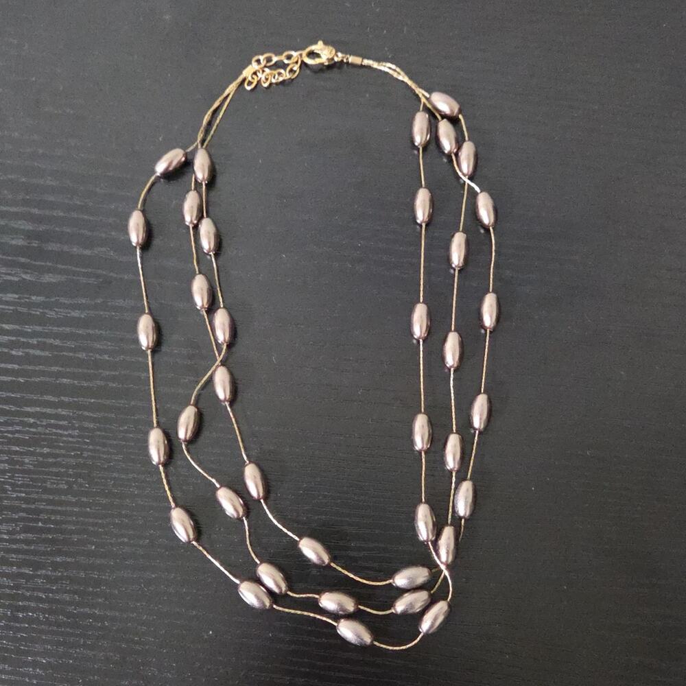 Monet Triple Strand Bead Necklace Gold Tone Chain Statement Jewelry